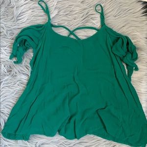 Emerald Green Tie Sleeves with Crisscross Back Top
